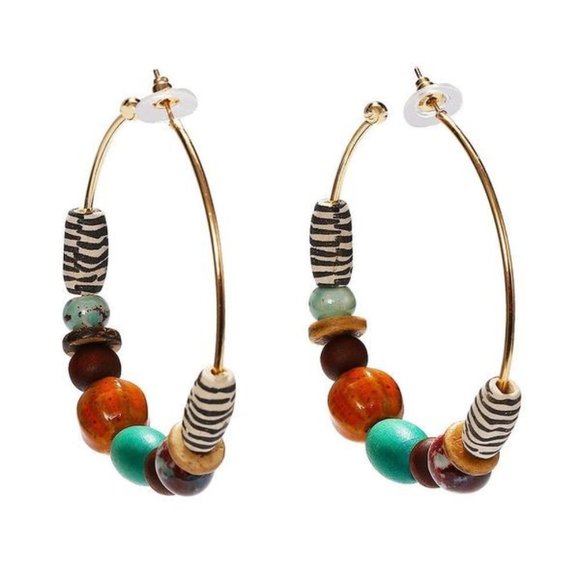 Boho styled beaded hoop earring set - Picture 1 of 3